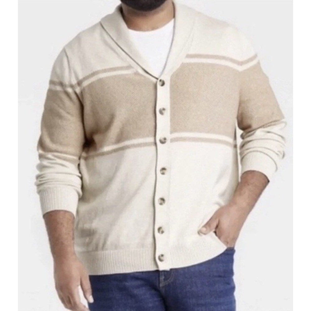 Goodfellow Cardigan Sweater Mens Size‎ XXL Beige Stripe Shawl Neck Grandpa NWOT